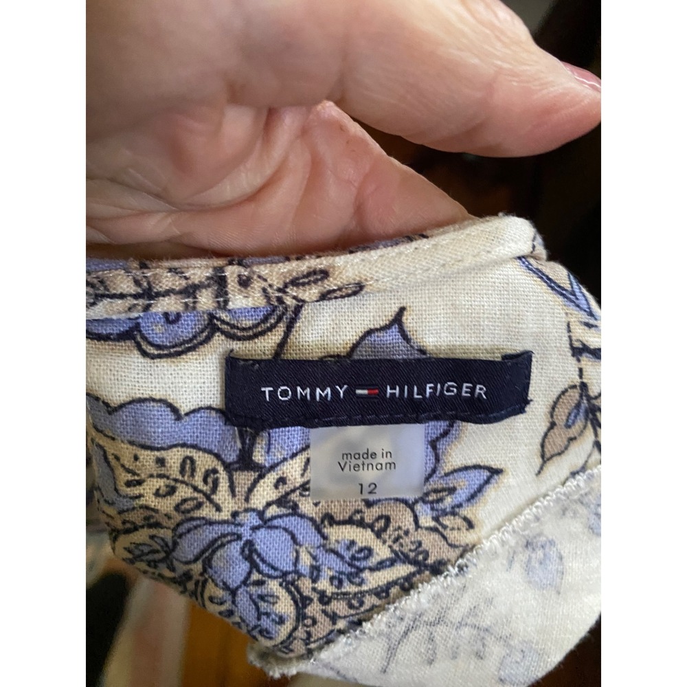Tommy Hilfiger Paisley Sleeveless Shift Dress Blue White Ruffle Hem Sz 12 - Picture 9 of 9